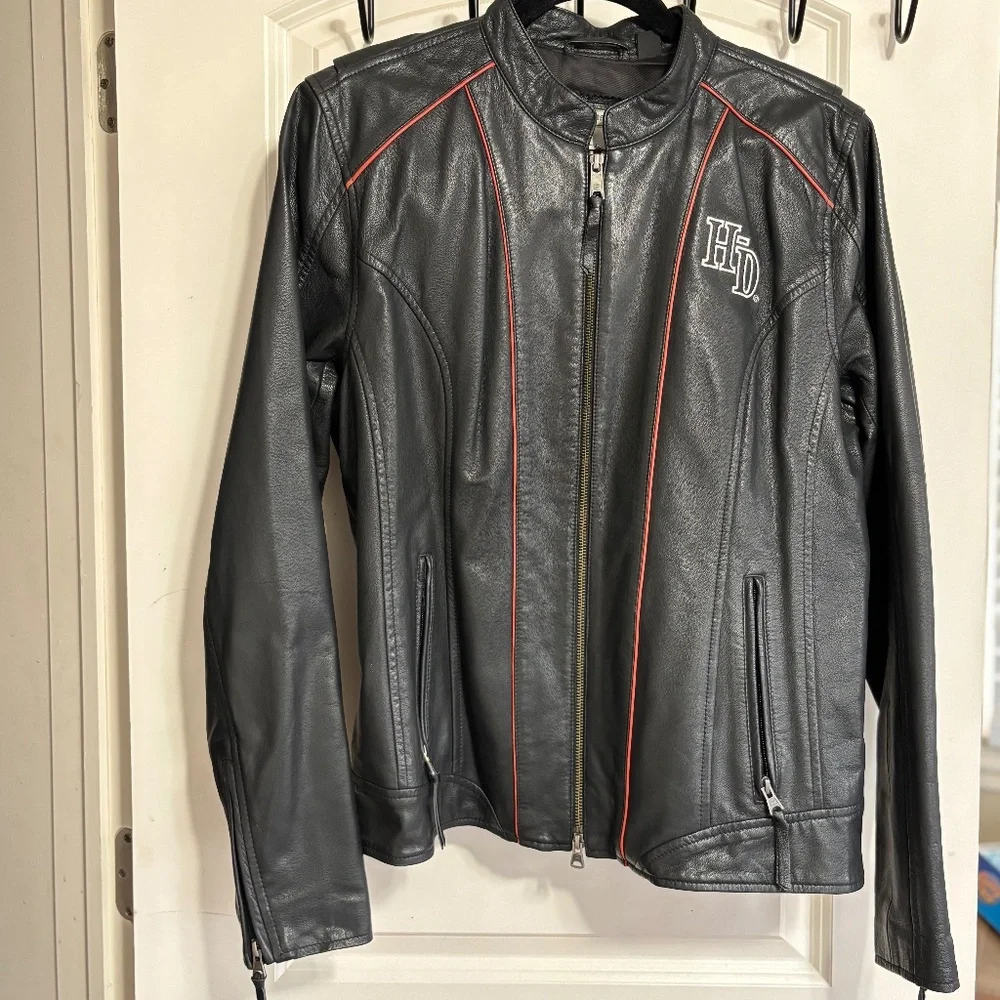 Harley-Davidson Women's Epoch Leather Jacket Black with Orange piping Size XL - Picture 2 of 16